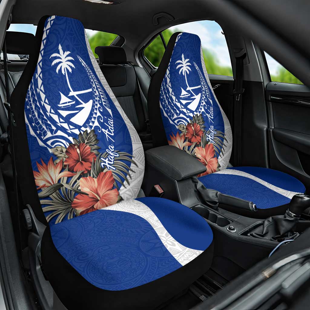 Blue Guam Hafa Adai Car Seat Cover Tropical Flowers with Polynesian Pattern LT9 One Size Blue - Polynesian Pride