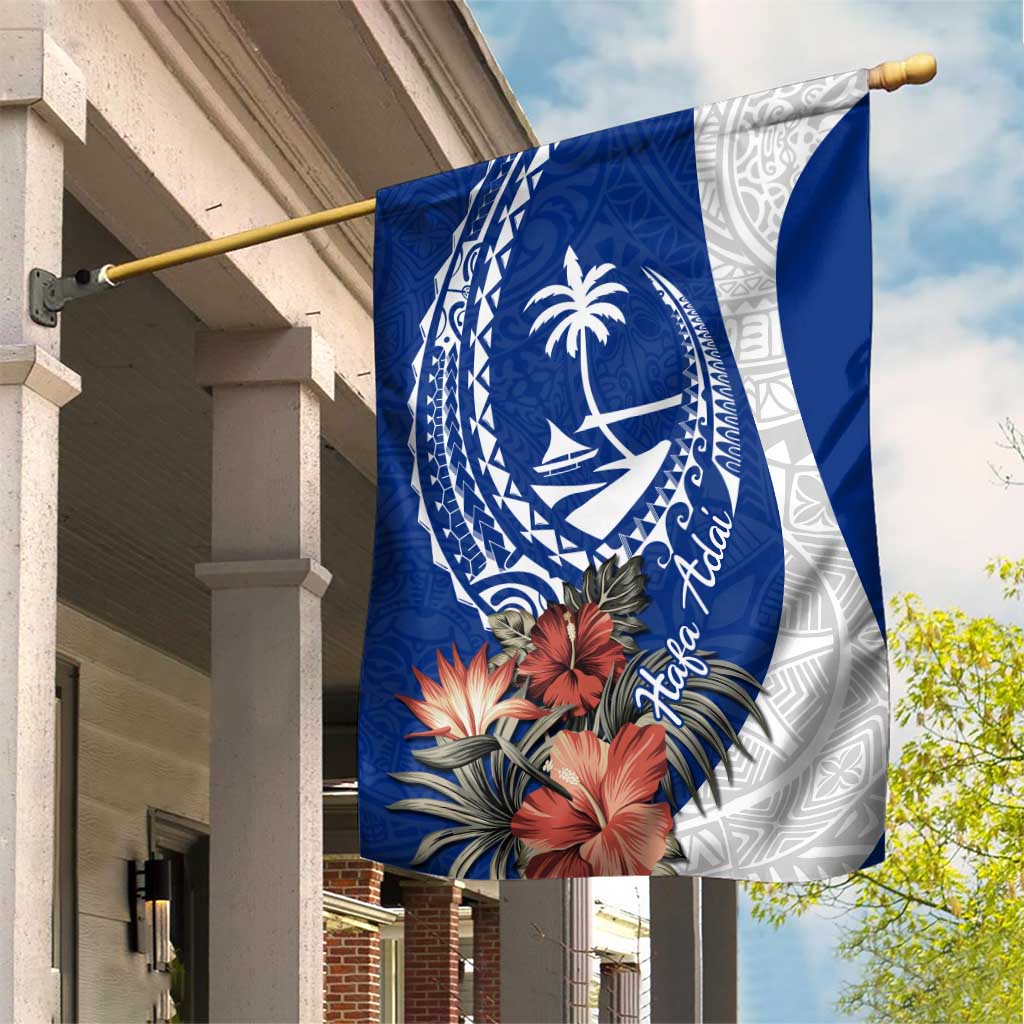 Blue Guam Hafa Adai Garden Flag Tropical Flowers with Polynesian Pattern LT9 House Flag Blue - Polynesian Pride