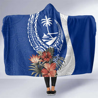 Blue Guam Hafa Adai Hooded Blanket Tropical Flowers with Polynesian Pattern LT9 One Size Blue - Polynesian Pride