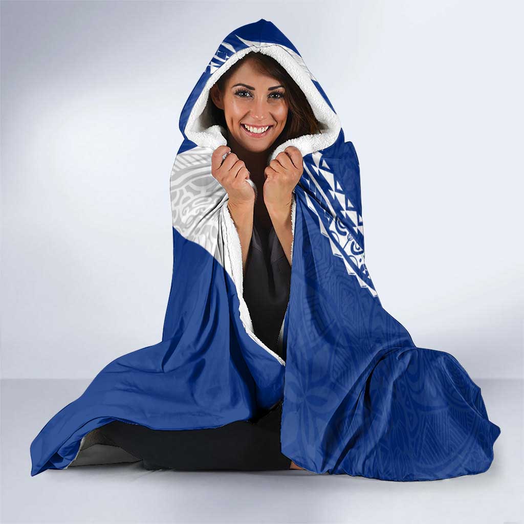 Blue Guam Hafa Adai Hooded Blanket Tropical Flowers with Polynesian Pattern LT9 - Polynesian Pride