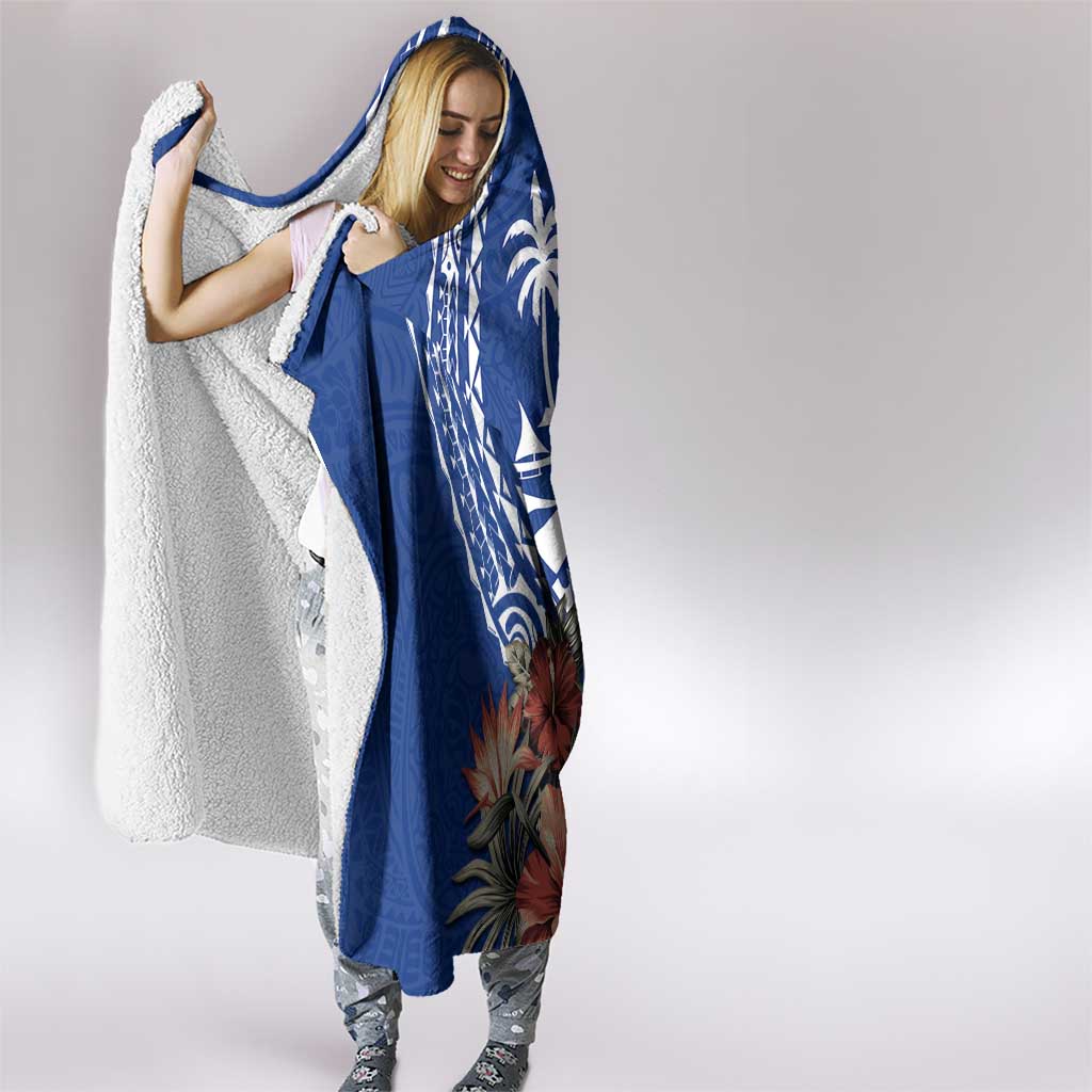 Blue Guam Hafa Adai Hooded Blanket Tropical Flowers with Polynesian Pattern LT9 - Polynesian Pride