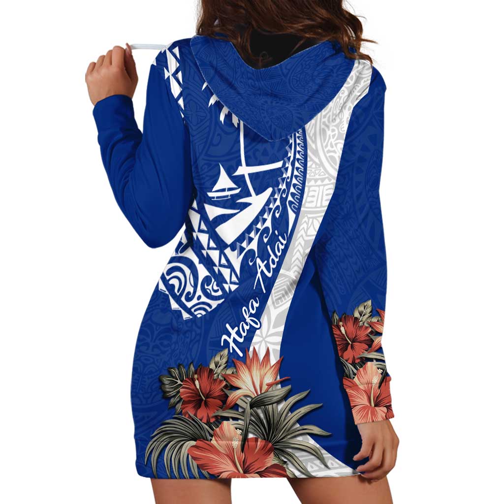 Blue Guam Hafa Adai Hoodie Dress Tropical Flowers with Polynesian Pattern LT9 - Polynesian Pride