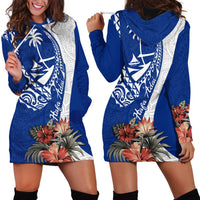 Blue Guam Hafa Adai Hoodie Dress Tropical Flowers with Polynesian Pattern LT9 - Polynesian Pride