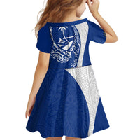 Blue Guam Hafa Adai Kid Short Sleeve Dress Tropical Flowers with Polynesian Pattern LT9 - Polynesian Pride