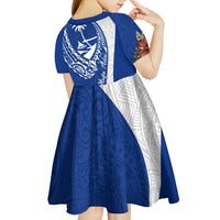 Blue Guam Hafa Adai Kid Short Sleeve Dress Tropical Flowers with Polynesian Pattern LT9 - Polynesian Pride