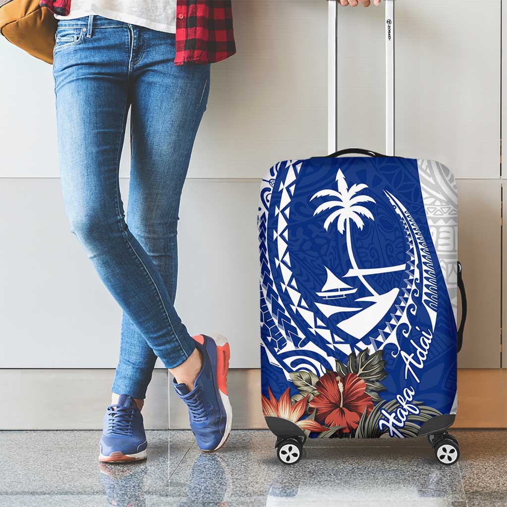 Blue Guam Hafa Adai Luggage Cover Tropical Flowers with Polynesian Pattern LT9 - Polynesian Pride