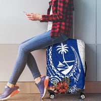 Blue Guam Hafa Adai Luggage Cover Tropical Flowers with Polynesian Pattern LT9 - Polynesian Pride