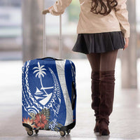 Blue Guam Hafa Adai Luggage Cover Tropical Flowers with Polynesian Pattern LT9 - Polynesian Pride