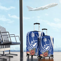 Blue Guam Hafa Adai Luggage Cover Tropical Flowers with Polynesian Pattern LT9 - Polynesian Pride
