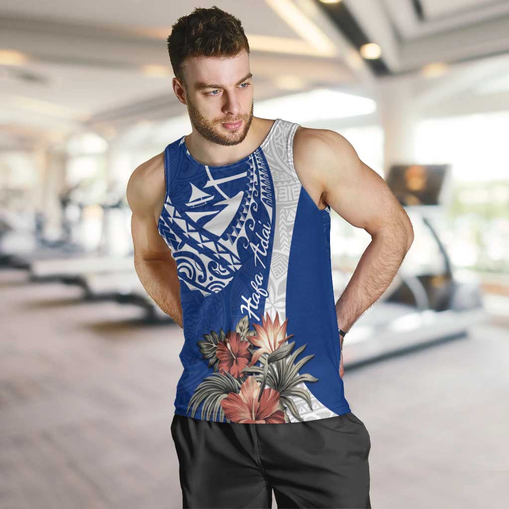 Blue Guam Hafa Adai Men Tank Top Tropical Flowers with Polynesian Pattern LT9 Blue - Polynesian Pride