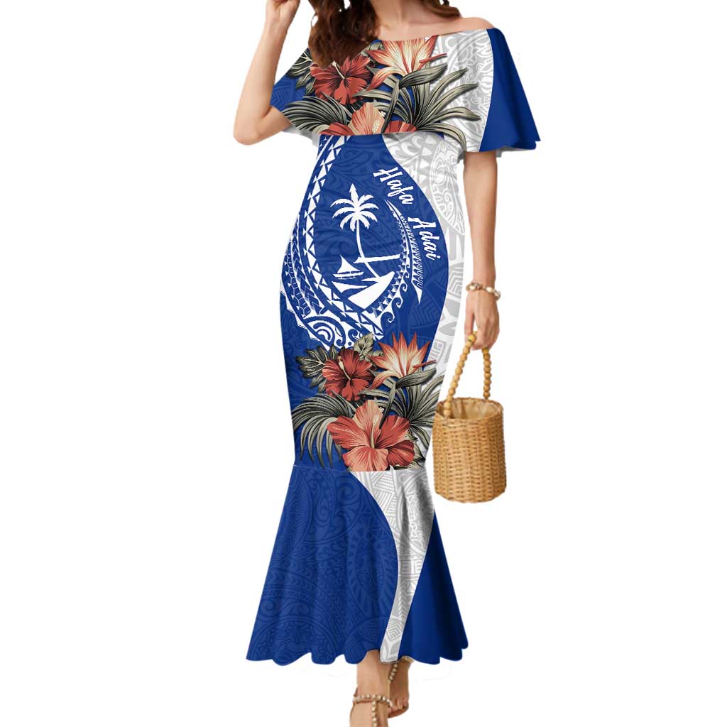 Blue Guam Hafa Adai Mermaid Dress Tropical Flowers with Polynesian Pattern LT9 Women Blue - Polynesian Pride
