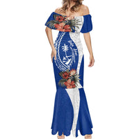Blue Guam Hafa Adai Mermaid Dress Tropical Flowers with Polynesian Pattern LT9 - Polynesian Pride