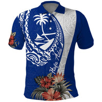 Blue Guam Hafa Adai Polo Shirt Tropical Flowers with Polynesian Pattern LT9 Blue - Polynesian Pride