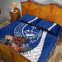 Blue Guam Hafa Adai Quilt Bed Set Tropical Flowers with Polynesian Pattern LT9 - Polynesian Pride