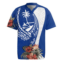 Blue Guam Hafa Adai Rugby Jersey Tropical Flowers with Polynesian Pattern LT9 Blue - Polynesian Pride