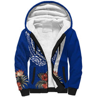 Blue Guam Hafa Adai Sherpa Hoodie Tropical Flowers with Polynesian Pattern LT9 Unisex Blue - Polynesian Pride
