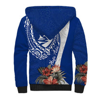 Blue Guam Hafa Adai Sherpa Hoodie Tropical Flowers with Polynesian Pattern LT9 - Polynesian Pride