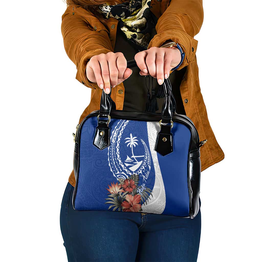 Blue Guam Hafa Adai Shoulder Handbag Tropical Flowers with Polynesian Pattern LT9 One Size Blue - Polynesian Pride