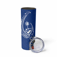 Blue Guam Hafa Adai Skinny Tumbler Tropical Flowers with Polynesian Pattern LT9 - Polynesian Pride