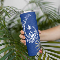 Blue Guam Hafa Adai Skinny Tumbler Tropical Flowers with Polynesian Pattern LT9 - Polynesian Pride