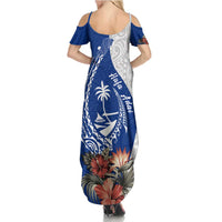 Blue Guam Hafa Adai Summer Maxi Dress Tropical Flowers with Polynesian Pattern LT9 - Polynesian Pride
