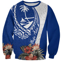 Blue Guam Hafa Adai Sweatshirt Tropical Flowers with Polynesian Pattern LT9 Unisex Blue - Polynesian Pride