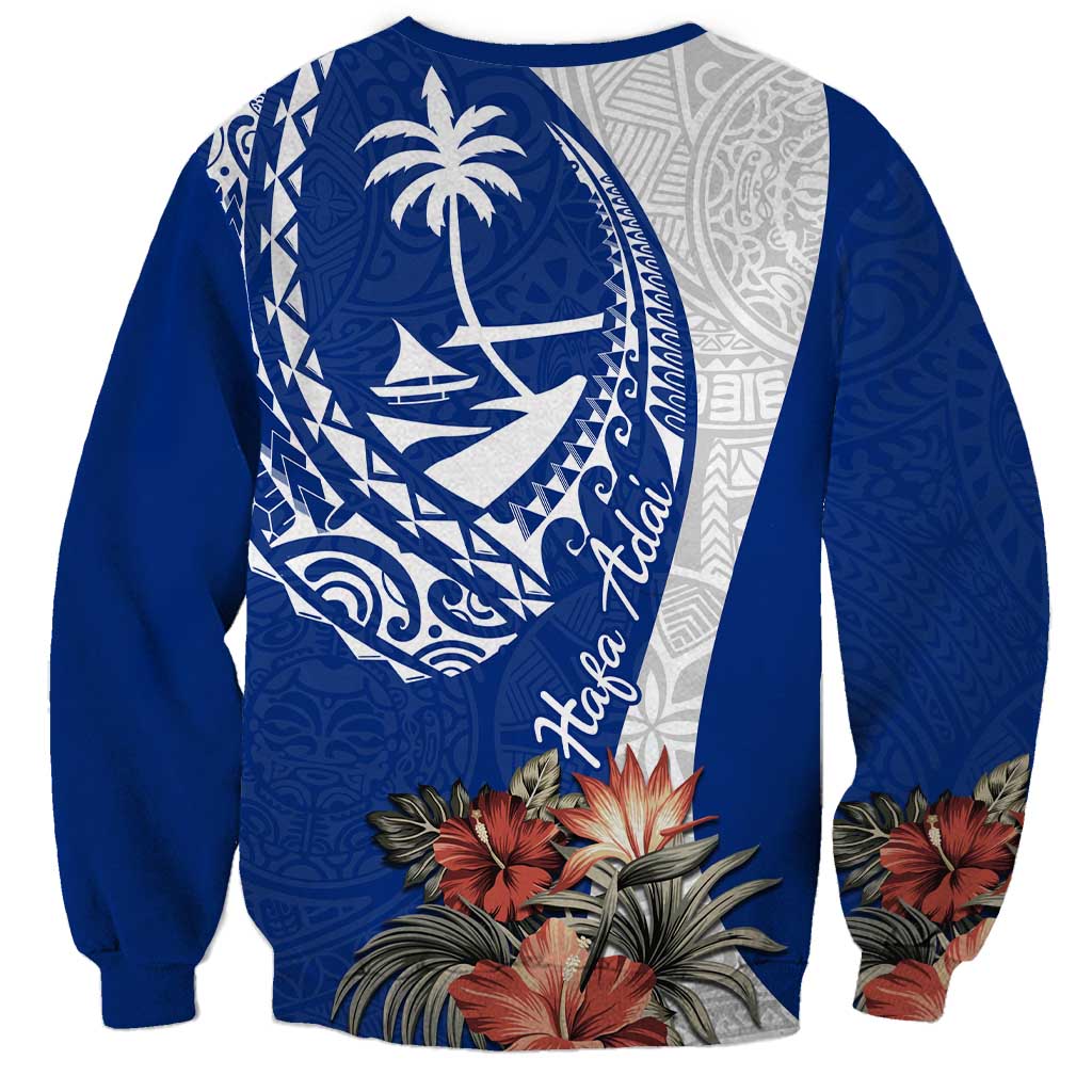 Blue Guam Hafa Adai Sweatshirt Tropical Flowers with Polynesian Pattern LT9 - Polynesian Pride