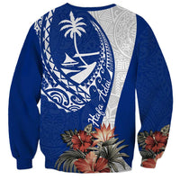 Blue Guam Hafa Adai Sweatshirt Tropical Flowers with Polynesian Pattern LT9 - Polynesian Pride