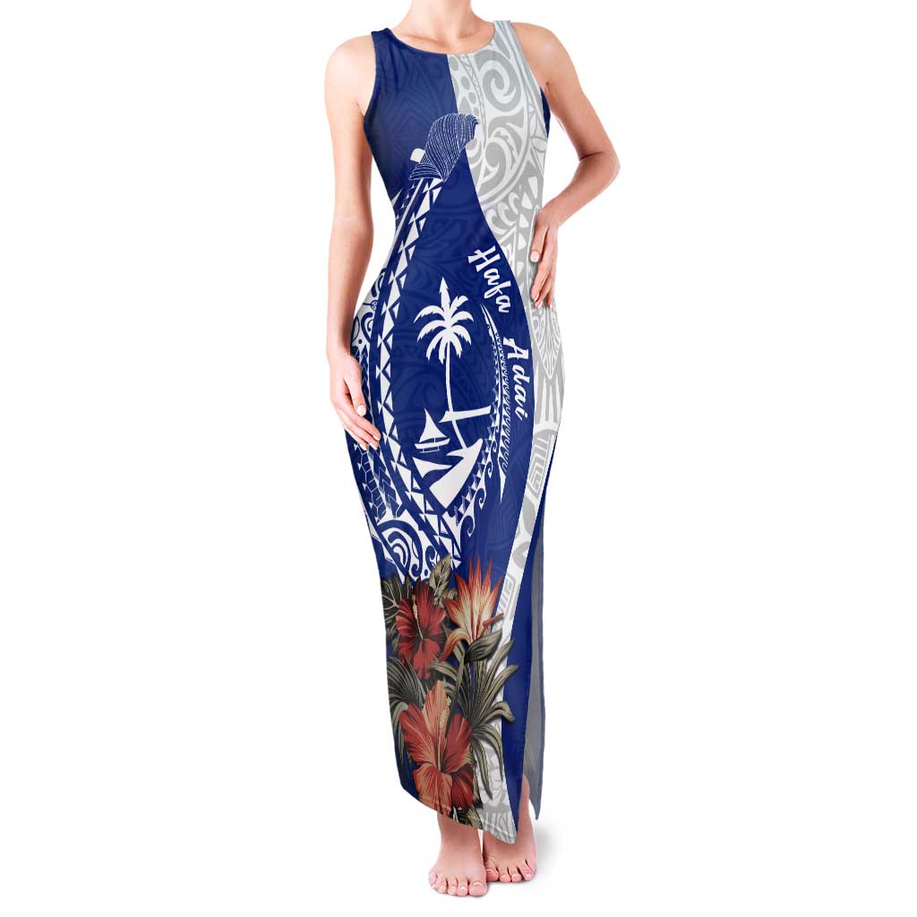Blue Guam Hafa Adai Tank Maxi Dress Tropical Flowers with Polynesian Pattern LT9 Women Blue - Polynesian Pride
