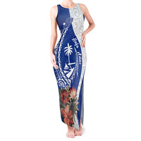 Blue Guam Hafa Adai Tank Maxi Dress Tropical Flowers with Polynesian Pattern LT9 Women Blue - Polynesian Pride
