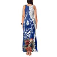 Blue Guam Hafa Adai Tank Maxi Dress Tropical Flowers with Polynesian Pattern LT9 - Polynesian Pride