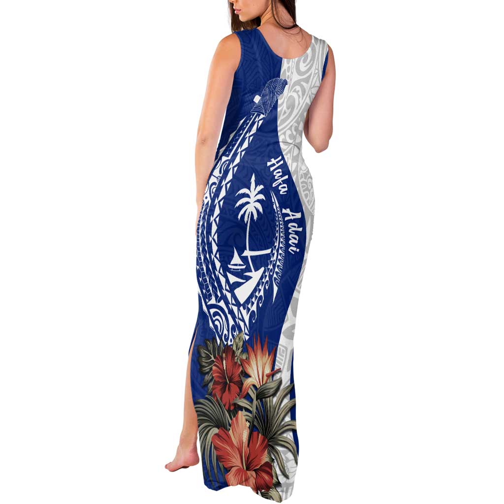 Blue Guam Hafa Adai Tank Maxi Dress Tropical Flowers with Polynesian Pattern LT9 - Polynesian Pride