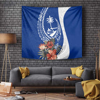 Blue Guam Hafa Adai Tapestry Tropical Flowers with Polynesian Pattern LT9 Blue - Polynesian Pride