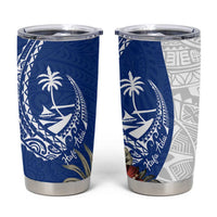 Blue Guam Hafa Adai Tumbler Cup Tropical Flowers with Polynesian Pattern LT9 Blue - Polynesian Pride