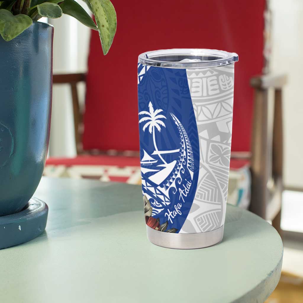 Blue Guam Hafa Adai Tumbler Cup Tropical Flowers with Polynesian Pattern LT9 - Polynesian Pride