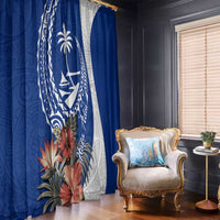 Blue Guam Hafa Adai Window Curtain Tropical Flowers with Polynesian Pattern LT9 - Polynesian Pride