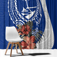Blue Guam Hafa Adai Window Curtain Tropical Flowers with Polynesian Pattern LT9 - Polynesian Pride