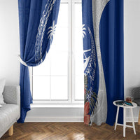 Blue Guam Hafa Adai Window Curtain Tropical Flowers with Polynesian Pattern LT9 - Polynesian Pride