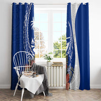 Blue Guam Hafa Adai Window Curtain Tropical Flowers with Polynesian Pattern LT9 - Polynesian Pride