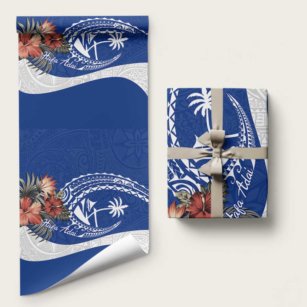 Blue Guam Hafa Adai Wrapping Paper Tropical Flowers with Polynesian Pattern LT9 58" × 23" Blue - Polynesian Pride