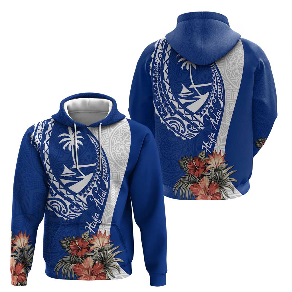 Blue Guam Hafa Adai Zip Hoodie Tropical Flowers with Polynesian Pattern LT9 - Polynesian Pride