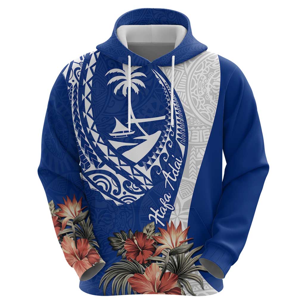 Blue Guam Hafa Adai Zip Hoodie Tropical Flowers with Polynesian Pattern LT9 - Polynesian Pride