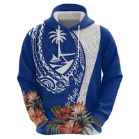 Blue Guam Hafa Adai Zip Hoodie Tropical Flowers with Polynesian Pattern LT9 - Polynesian Pride