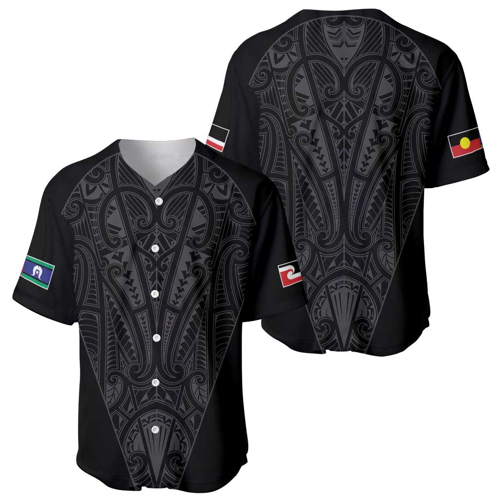 Queensland Maori Rugby Nga Hau e Wha Baseball Jersey Black Motif LT9 - Polynesian Pride