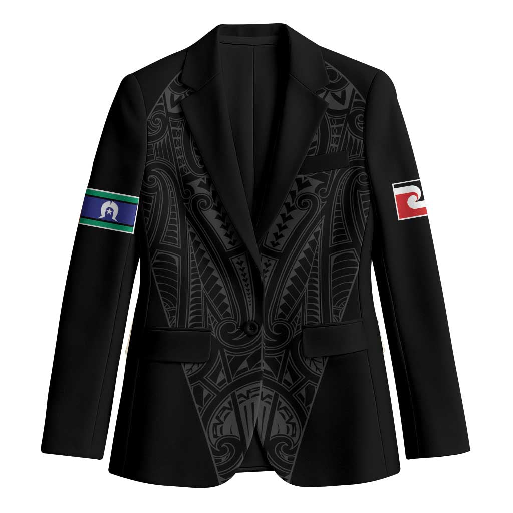 Queensland Maori Rugby Nga Hau e Wha Blazer Black Motif LT9 Unisex Black - Polynesian Pride