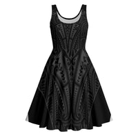 Queensland Maori Rugby Nga Hau e Wha Midi Dress Black Motif LT9 Black - Polynesian Pride
