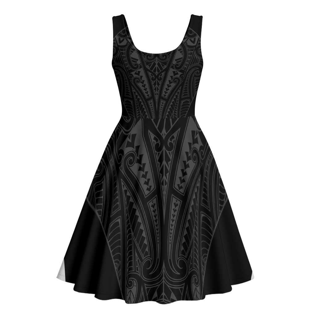 Queensland Maori Rugby Nga Hau e Wha Midi Dress Black Motif LT9 - Polynesian Pride