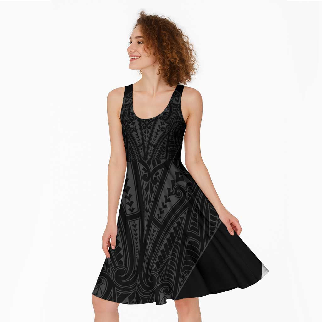 Queensland Maori Rugby Nga Hau e Wha Midi Dress Black Motif LT9 - Polynesian Pride