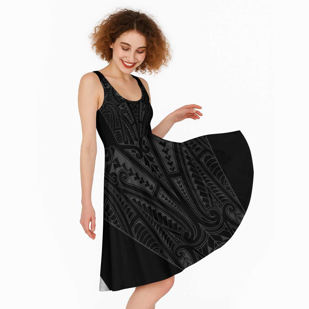 Queensland Maori Rugby Nga Hau e Wha Midi Dress Black Motif LT9 - Polynesian Pride