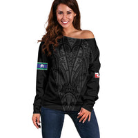 Queensland Maori Rugby Nga Hau e Wha Off Shoulder Sweater Black Motif LT9 Women Black - Polynesian Pride